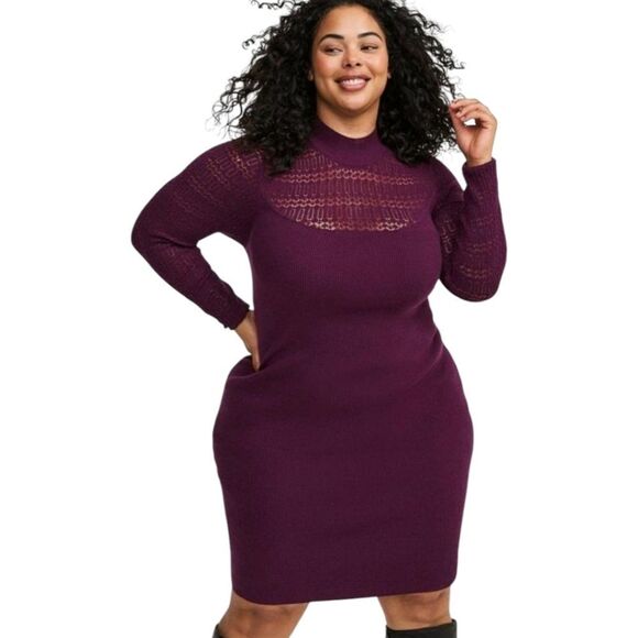 TORRID LongSleeve Rib Pointelle Mock Neck Sweater dress Plus Size 2X - Picture 4 of 16